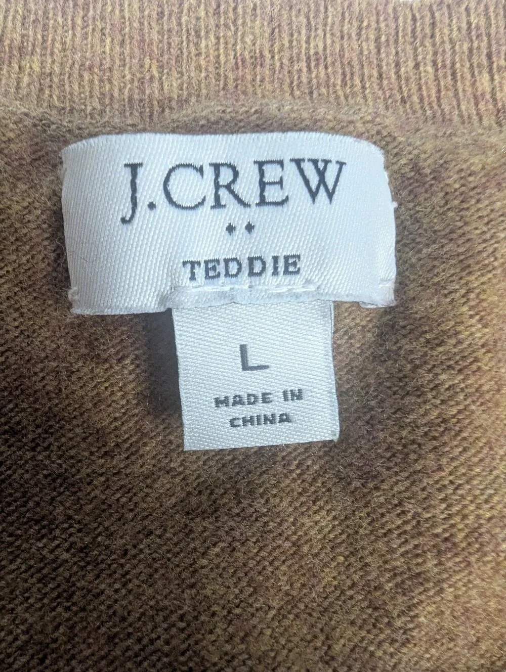 J Crew Teddie Sweater L  Brown Cotton Wool Crewneck Pullover Academia Preppy
